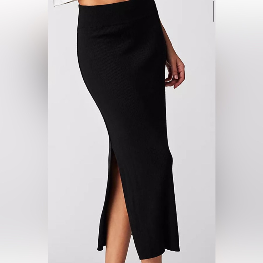 Free People Golden Hour Black Ribbed Sweater Midi Skirt with Side Slit